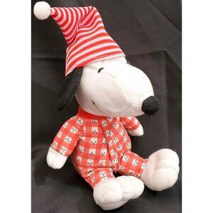 Peanuts SNOOPY plush jingle bell stuffed animal in Christmas Pajamas pjs Whitman
